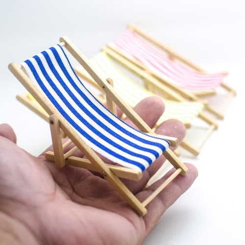 Sæt med 3 træ mini foldbare strandstole til dukkehus eller dukke H