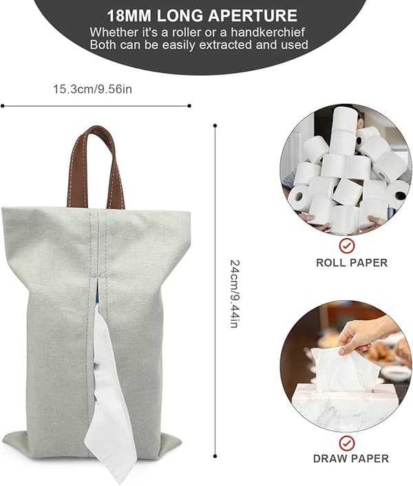 Bomulls- og linvevboks, hengende vevboks, papir- og rulloppbevaring