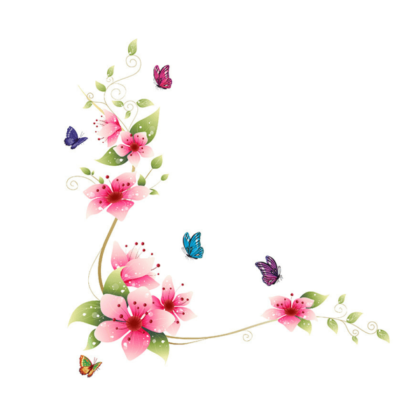 Ganska söta fjärilar Blommor Väggdekor Avtagbar Väggdekor
