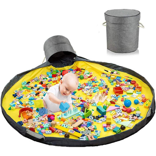 Lekeoppbevaringsmatte, leketøypose lekematte, baby leketøy oppbevaringskurv, sammenleggbar leketøy oppbevaringspose, barnas sammenleggbare oppbevaring, barnas baby lekematte-marineblå（S）