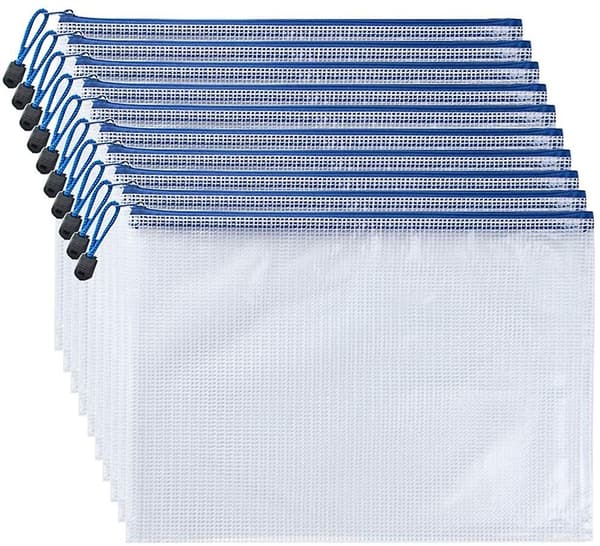 10 stk. lynlås-dokumentmapper, lynlåspose, PVC-dokumentmappe med lynlås