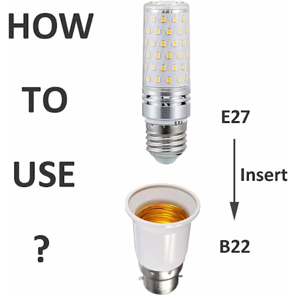 B22 til E27 Adapter Socket for LED-pære, AC 230V, Konverteringsadaptere for å endre fra B22 til E27, Bajonett-skruesockel, Sett med 6