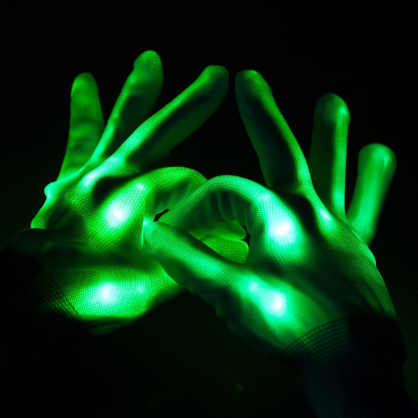 Lysende LED-hansker Heldekkende hansker - Beste gaver til barn og voksne Fest/Halloween/Jul/Fest/Klubb/Kveld/Sceneopptreden - 1 par (Grønn)