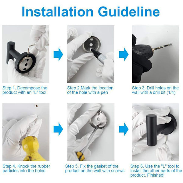 Matte Sort Badeværelsestilbehør, Toiletpapirholder/Vægmonteret Håndklædeholder/Krog, 3 Dele