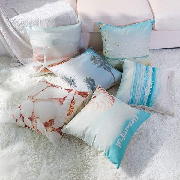 Flamingo kuddfodral tropisk växt strand kuddfodral för soffa hem vardagsrum sovrum heminredning, 45x45cm, 6-pack (strand)