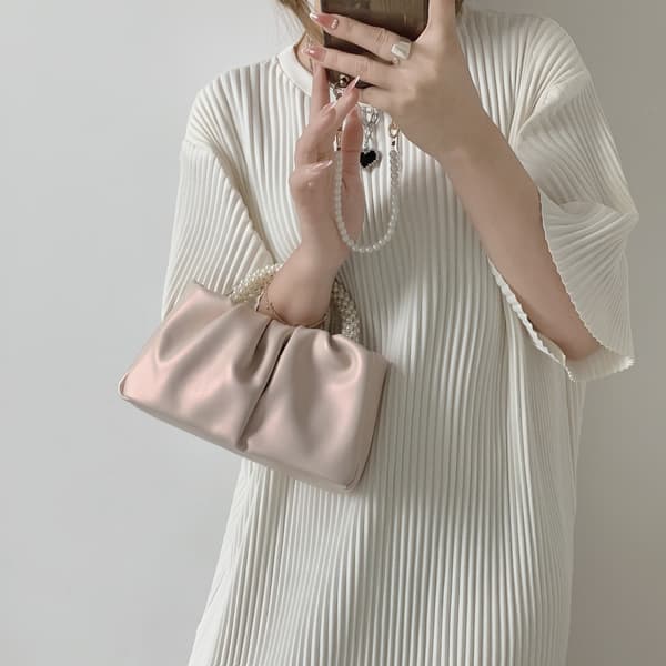 Aftenpung Perle Håndtasker Blød Læder Ruched Taske Brude Clutch