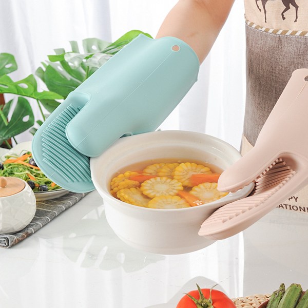 Nordiske tykke mikrobølgeovnshansker, sklisikre, anti-skold, varmeisolerende hansker, silikagel hansker til baking 15,5 * 28 cm