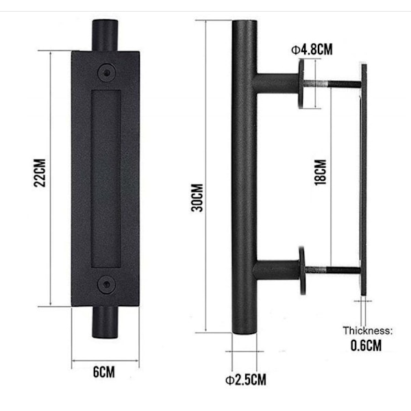 30 cm skydedørsgreb i rustfrit stål, med indbygget fingergreb, indbygget lågegreb og sæt til garagedørskab