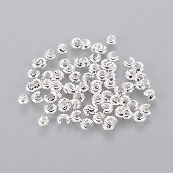 100 stk. Sølvfarvede Messing Crimp End Perler Dæksler til Smykkefremstilling   Nikkel Fri   Størrelse: 3 mm i Diameter   Hul: 1,5 mm