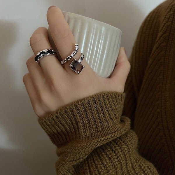 Graderad Stenring, Öppen Ring för Kvinnor, 3-pack