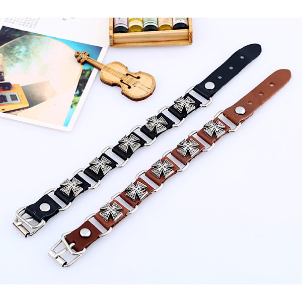 2 st cross läderarmband set för män stapelbara flätade manschett