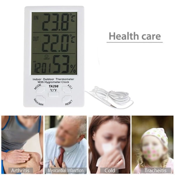 Digitalt Termometer Hygrometer, LCD Digitalt Termometer med Probe, Indendørs og Udendørs Hygrometer, Temperatur Fugtigheds Monitor, Tester Sensor til Re