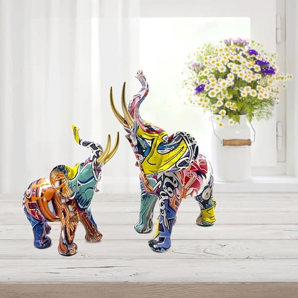 Farverig kunst elefant statue skulptur figur samleobjekt gave
