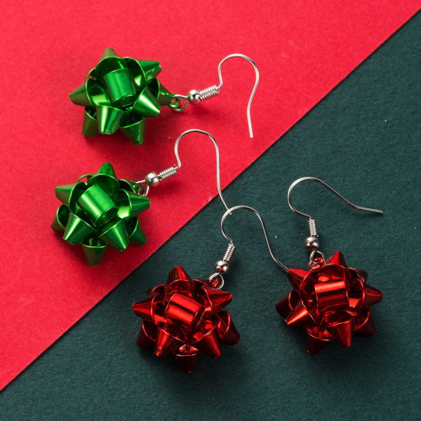 Sæt med 2 par juleøreringe Holiday Xmas øreringe til kvinder Rød Grøn Festiv