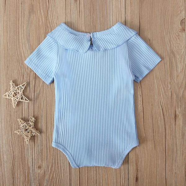 Nyfødt baby jente kort ermet solid søt volang ribbestrikket romper jumpsuit