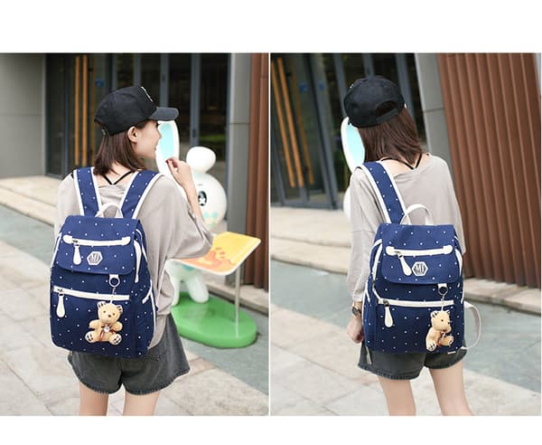 3Pcs Wave Point Canvas Skoleveske Primær Student Ryggsekk Britis