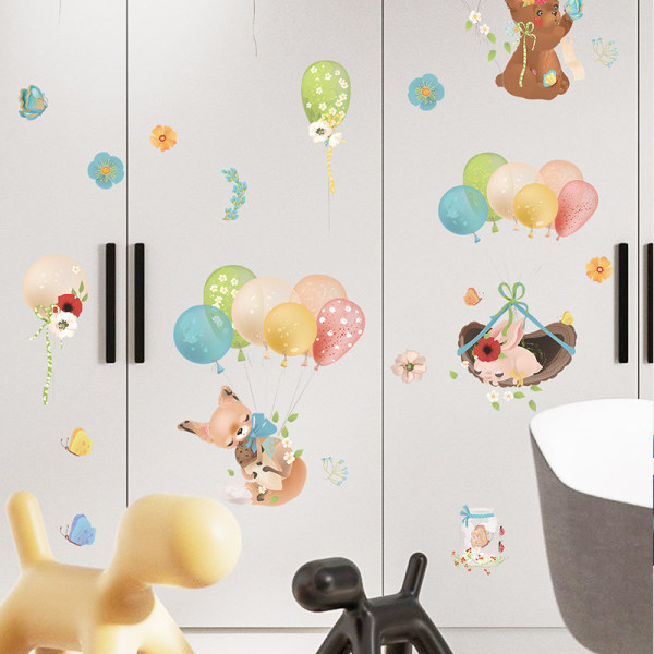 En set ballonger väggdekaler med djur räv kanin väggsticka