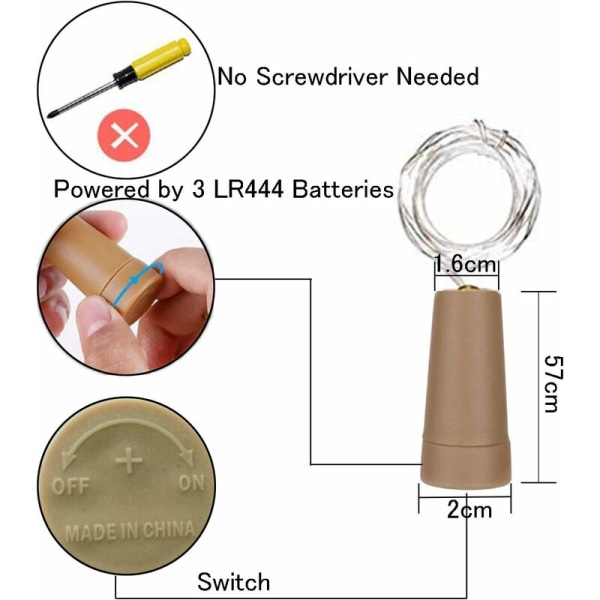 10 st Fairy Lights Flaska Ljus 20 LED Strängljus Koppartråd Kork Flaska Ljus