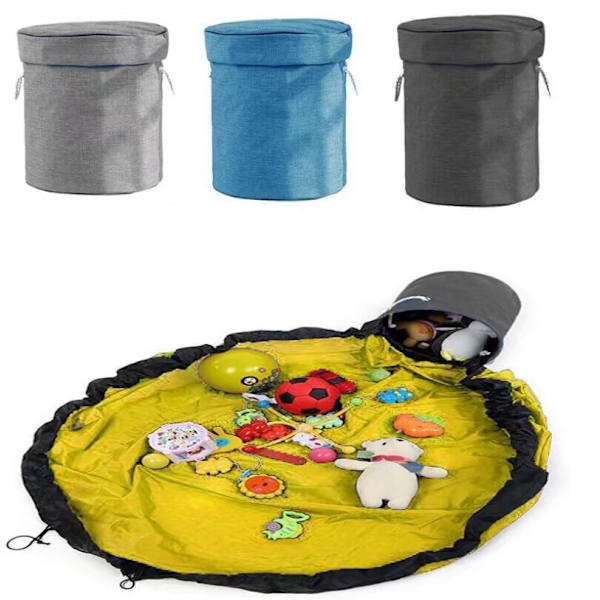 Lekeoppbevaringsmatte, leketøypose lekematte, baby leketøy oppbevaringskurv, sammenleggbar leketøy oppbevaringspose, barnas sammenleggbare oppbevaring, barnas baby lekematte-marineblå（S）