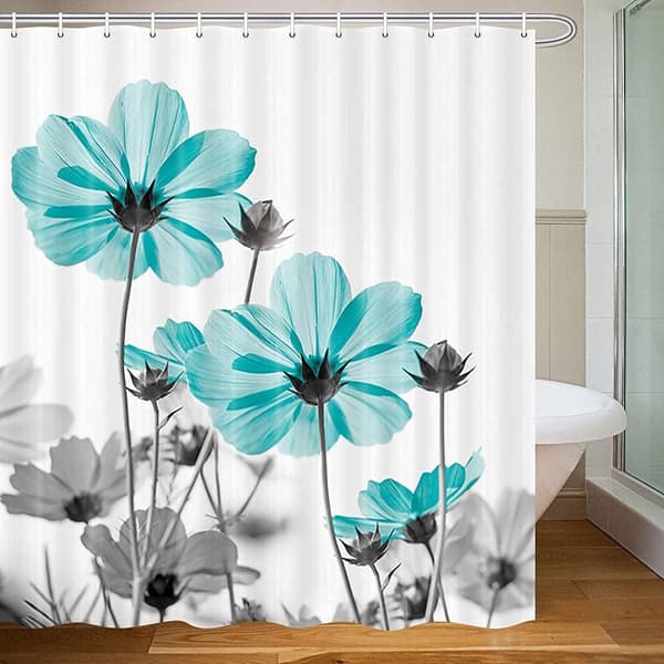 Unik blommig duschdraperi, badrumsdekor, elegant vildblomma