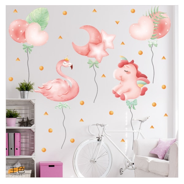 En set Flamingo Unicorn Balloons Väggdekaler Väggdekaler Vägg