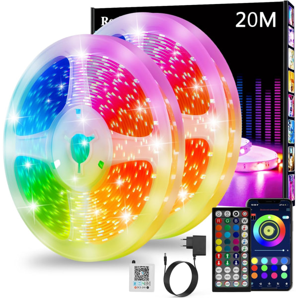 20m LED-stripe, soveroms-LED, lys LED-stripe kontrollert av Bluetooth-app eller