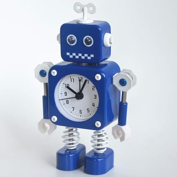 Robot Vækkeur uden Tikkende Lyd (Blå)