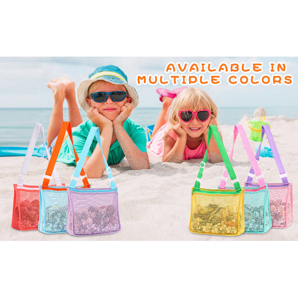 Strandleksak Mesh Strandväska Barn Skal Samlingsväska Strand Sandleksak Snäckor Strandleksaker Sandleksaker Simtillbehör för Pojkar och Flickor (Endast Väskor, 6-pack)