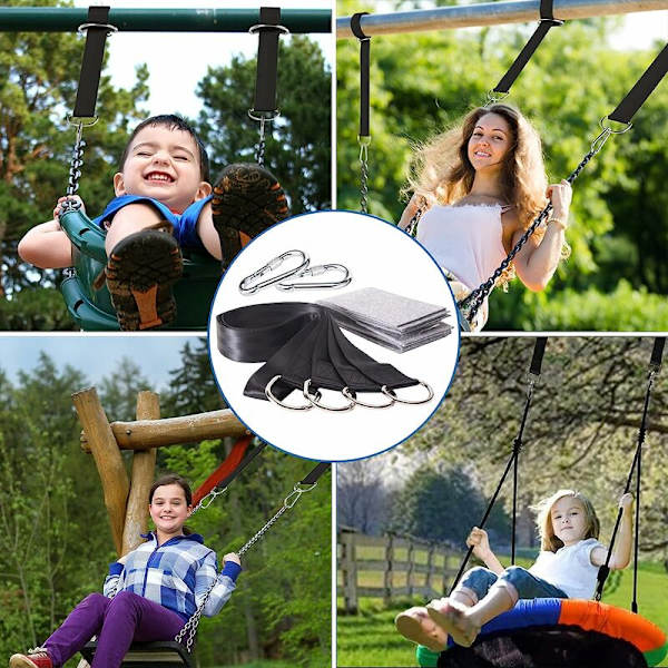 Swing tilbehør, 1 par hængekøjsstropper til swing tilbehør, med 2 D-formede kroge og 2 træbeskyttere