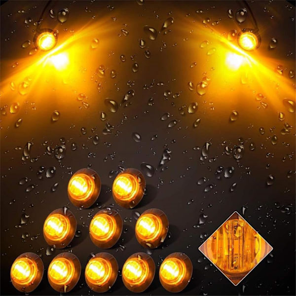 10X LED Sidemarkerlys 12/24V LED Klaringslys Tilhenger Sidelampe Advarselslys for Lastebil Bobil (Gul)