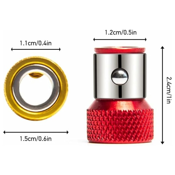 Universal avtakbar magnetiseringsring skrueholder magnetisk sklisikker legering skrutrekker tilbehør for 1/4 tommers sekskantskaft dobbel skrutrekkerbits, (rød, blå og gul, 3 stk)