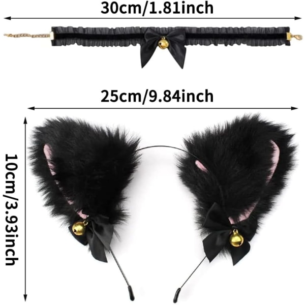 2 pcs Cat Ears Hair/Bow Collar with Bells Cat Cosplay Costumes Ac