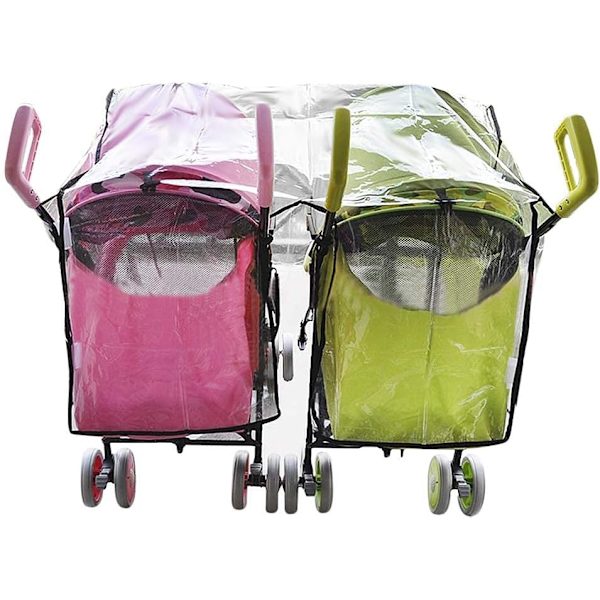 Universal regntrekk vanntett dobbel PVC hettetrekk tvillingsetebeskytter for babyvogn barnevogn barnevogn foran/bak/side 360° deksel