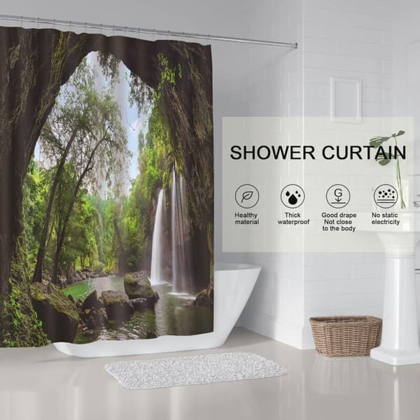 Duschdraperifoder, polyester 3D digitaltryck, 12 krokar, passar olika stänger B 150 cm x H 180 cm