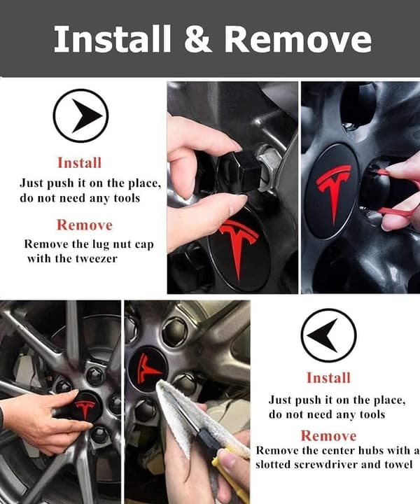 Tes-la Model 3 Model S Model X Hjulnavkapsler, Hjulkapsler Sett, 4 Stk Hjulnavkapsler Tes-la Logo