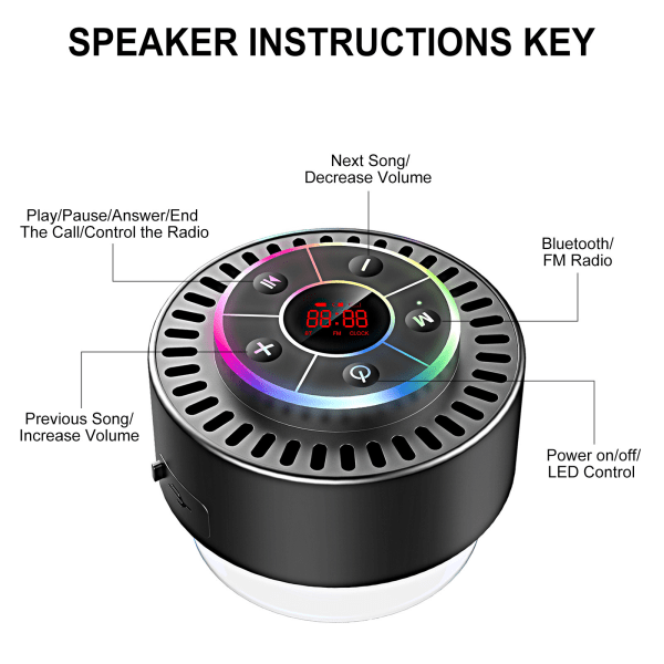 Bærbar Bluetooth-dusjhøyttaler, IPX7 vanntett høyttaler med sugekopp