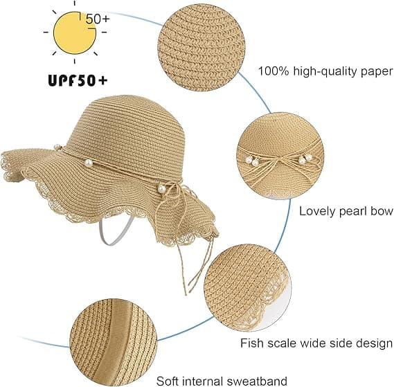 Dame Halmhat, Foldbar Solhat UV-beskyttelse, Sommer Strand Vis