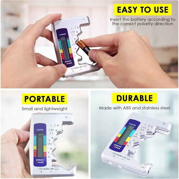 Batteritestare, Universell Batterikontroll med LCD-skärm, Liten Mångsidig Digital Batteritestare för Alla C AA AAA DN 9V 6F22 1.5V Knappcellsbatterier