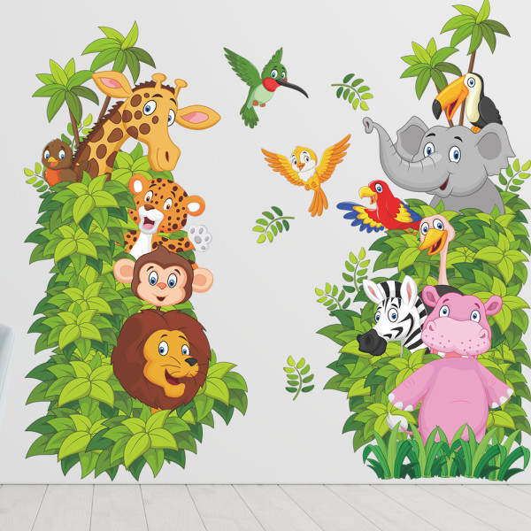 Jungle Animals Wall Decals Cartoon Animal Wall Stickers Elephant