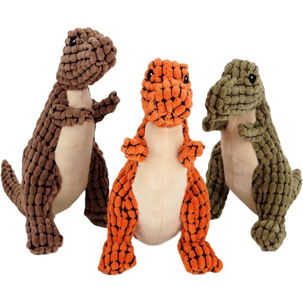 3 kpl Lemmikkikoiran lelut Pehmo, täytetyt dinosauruksen muotoiset söpöt purulelut