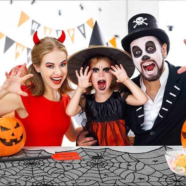 Halloween-bordsdukdekorasjoner, svart spindelvevduk