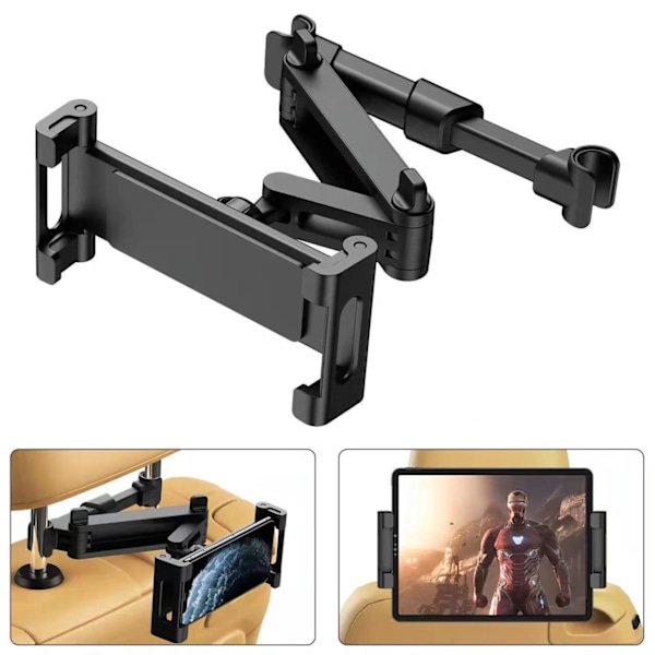 Bil Tablet Holder, Universal Bil Hodestøtte Tablet Holder 360° Rotasjon Justerbar Størrelse 6-12 Tommer for iPad 2/3/4 / Mini/Air, Samsung Galaxy Tab og Pho