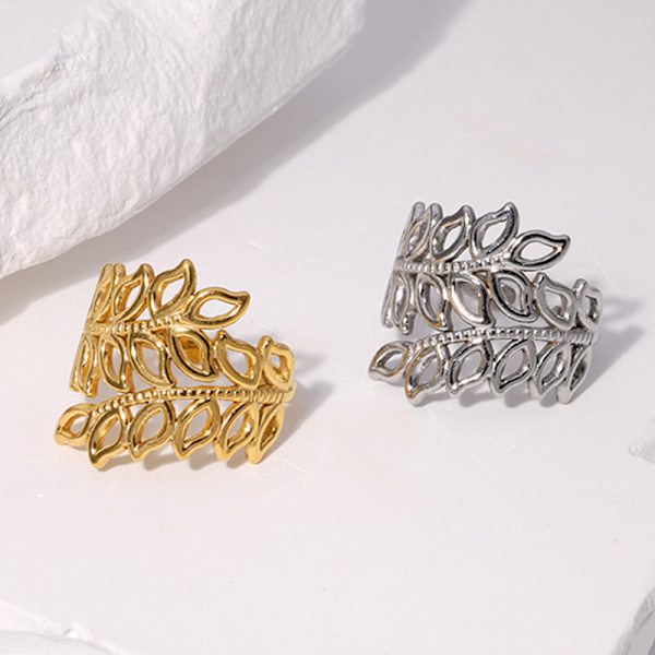 Justerbar Wrap Åpen Blad Ring for Kvinner Gull