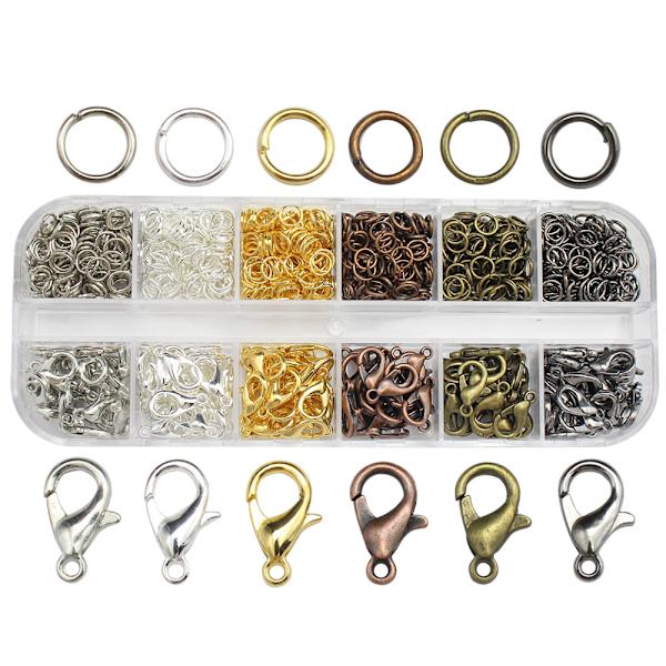 120 stycken hummerlås, 840 stycken hoppringar, hummerklolås för örhängen armband halsband smyckestillverkning