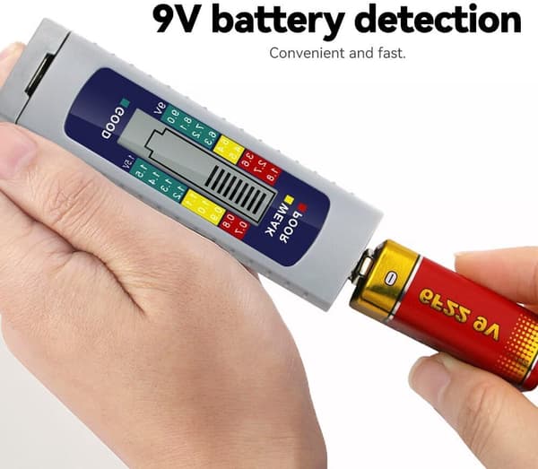 Digital Batteritester, Digital Batteritester med LCD-display, Lille simpel batteritester til 1,5V (AA AAA knap) og 9V batterier