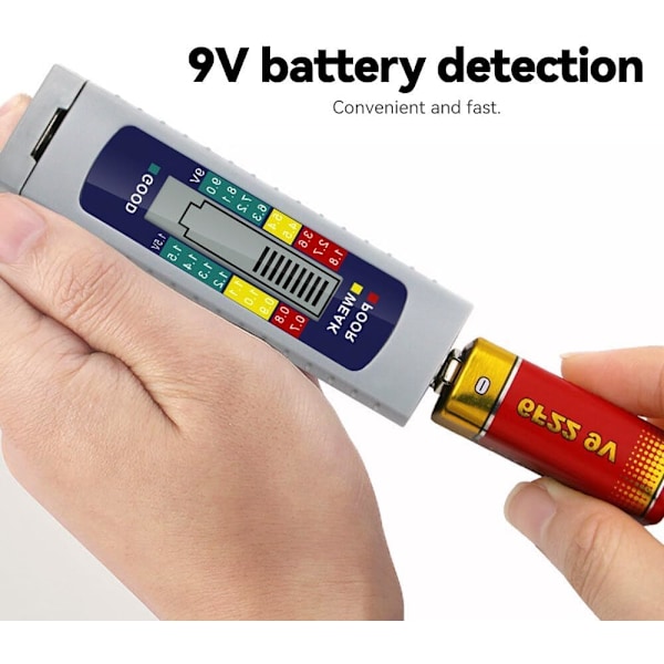 Digital Batteritester, Digital Batteritester med LCD-skjerm, Liten Enkel Batteritester for 1.5V (AA AAA Knapp) og 9V Batterier