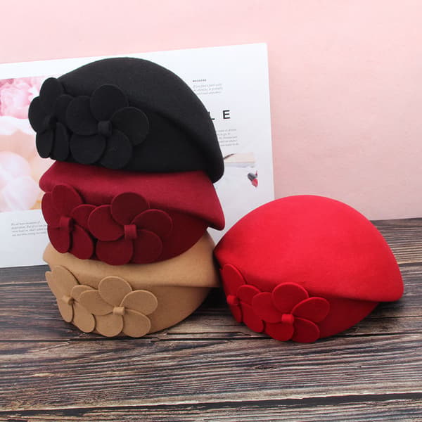 1 stk. khaki hat - Dame vinter uld dobbelt blomstret beret britisk