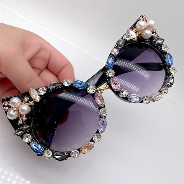 Oversized Diamond Solbriller Kvinner Rhinestone Cat Eye Solbriller