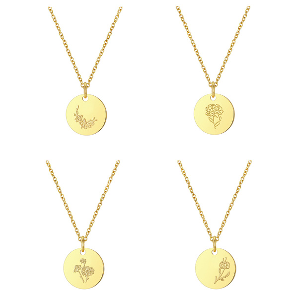 Födelsedag Blomster Halsband 18k Guld Graverad Anpassad Blommig Hänge Halsband Söt B