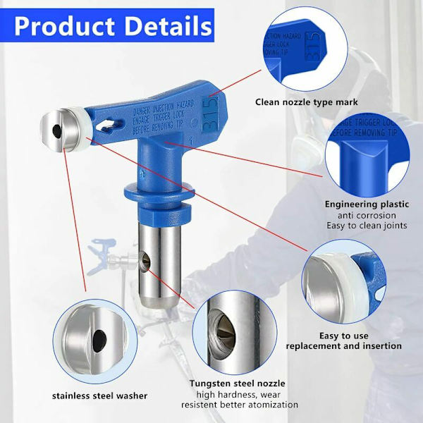 6 pak reversible Airless spraydyser, Airless malersprøjter, spraydele til hjem, bygninger, dæk, hegn (211, 315, 417, 517, 515, 523)